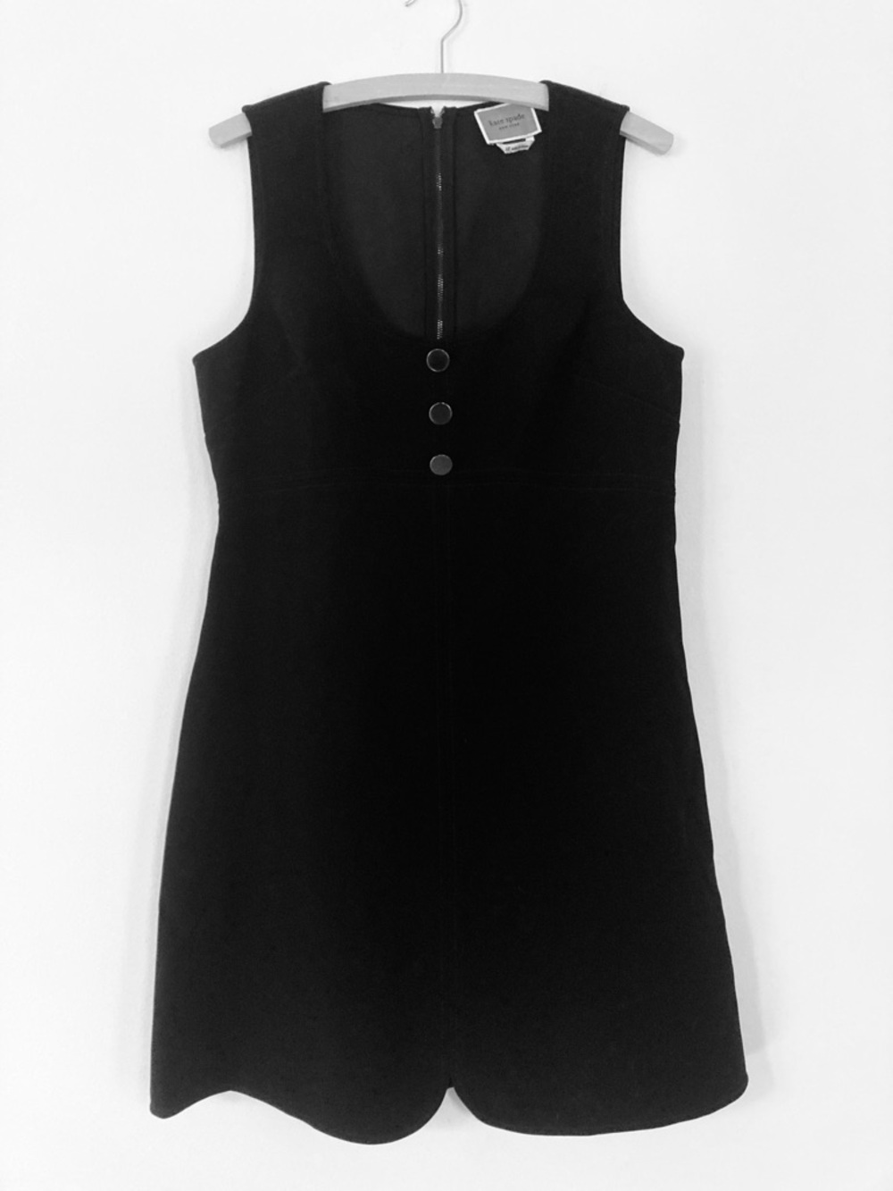 Kate Spade black sleeveless jersey knit dress decorative gun metal buttons NWOT